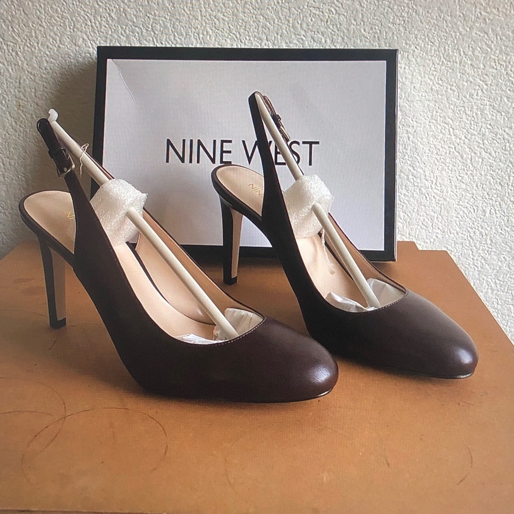 Nine West Brown Leather Slingback Pumps